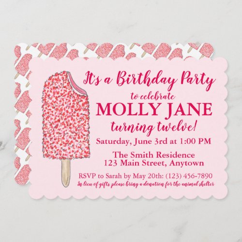 Pink Ice Cream Popsicle Birthday Party Shower Invitation