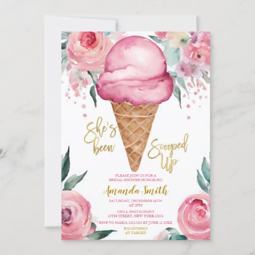 Pink Ice Cream Shes Been Scooped Up Bridal Shower Invitation