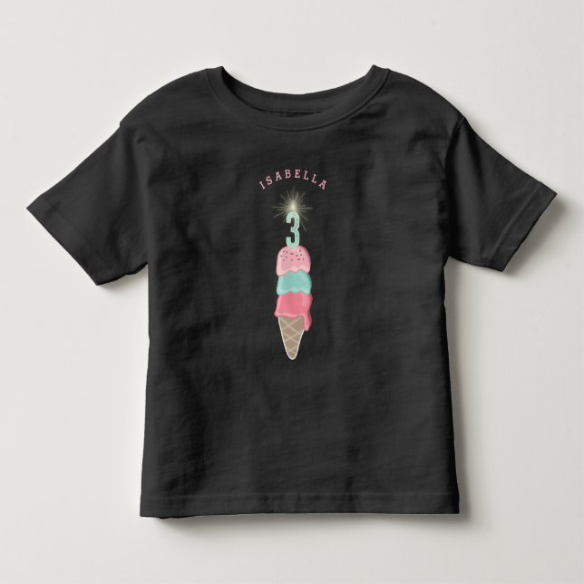 Pink Ice Cream Sparkler Girl 3rd Birthday Party Toddler T-shirt (Front)
