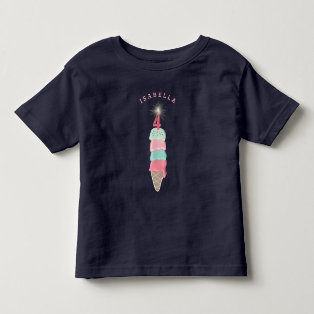 Pink Ice Cream Sparkler Girl 4th Birthday Party Toddler T-shirt (Front)