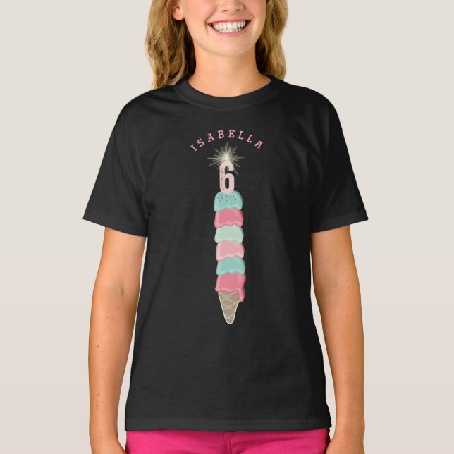 Pink Ice Cream Sparkler Girl 6th Birthday Party T-Shirt (Front)