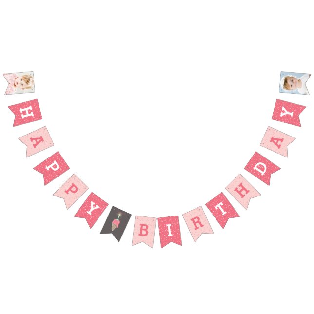Pink Ice Cream Sparkler Happy 1st Birthday Photo Bunting Flags (All)
