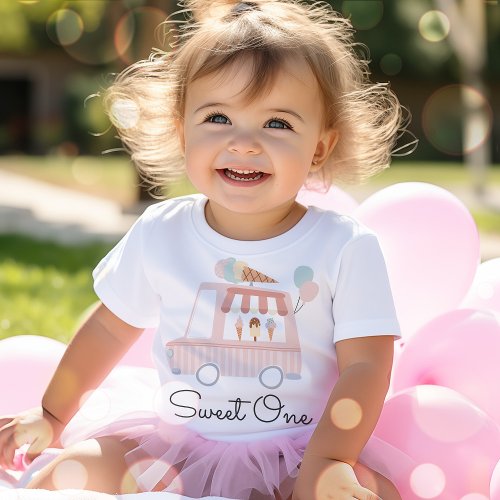 Pink Ice Cream Sweet One 1st Birthday Party Outfit Baby T_Shirt