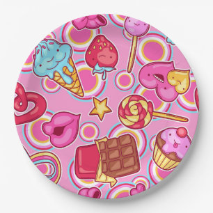 Pink Ice Cream Sweets Paper Plates