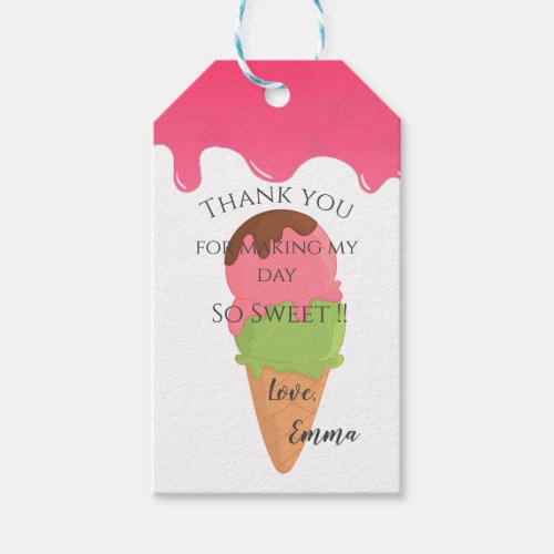 Pink Ice Cream Themed Girls First Birthday Party Gift Tags