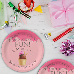 Pink Ice Cream Themed Girl's First Birthday Party Paper Plates