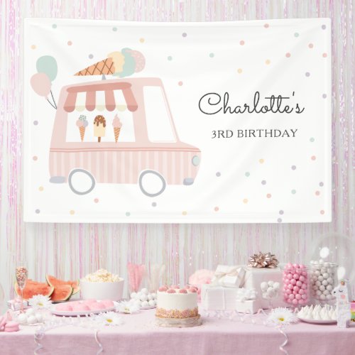 Pink Ice Cream Truck Birthday Party Decor Welcome Banner