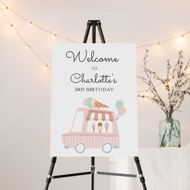 Pink Ice Cream Truck Birthday Party Decor Welcome Foam Board (In Situ (Stand))