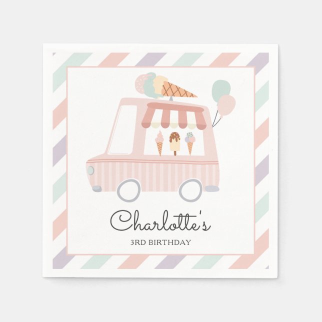 Pink Ice Cream Truck Birthday Party Decorations Napkins (Front)