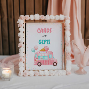 Pink Ice Cream Truck Cards And Gifts Pedestal Sign