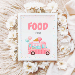 Pink Ice Cream Truck Food Pedestal Sign