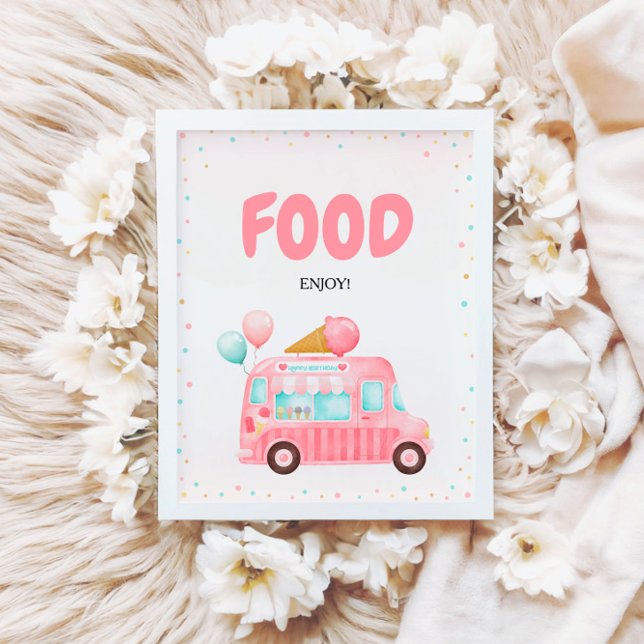 Pink Ice Cream Truck Food Pedestal Sign (Creator Uploaded)