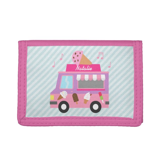 Pink Ice Cream Truck Girls Personalized Wallet (Front)