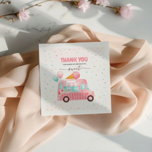 Pink Ice Cream Truck Heres The Scoop Birthday Napkins