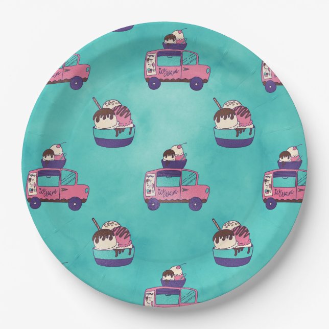 Pink Ice Cream Truck Paper Plates (Front)