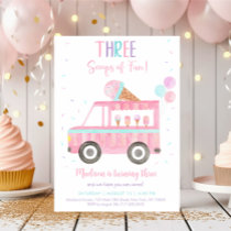 Pink Ice Cream Truck Third Birthday Invitation