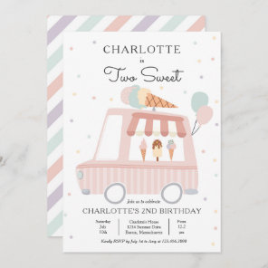 Pink Ice Cream Truck Two Sweet 2nd Birthday Party Invitation