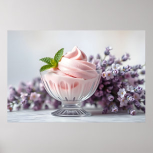 Pink Ice Cream with Lilac Flowers & Green Mint Poster