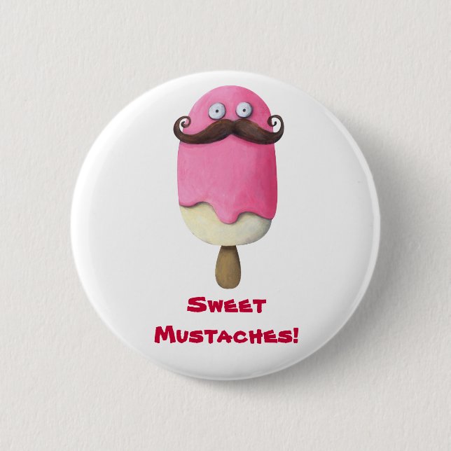 Pink Ice Cream with Mustaches Button (Front)
