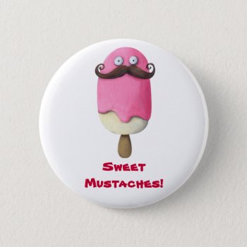 Pink Ice Cream With Mustaches Button by partymonster at Zazzle