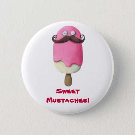 Pink Ice Cream With Mustaches Button