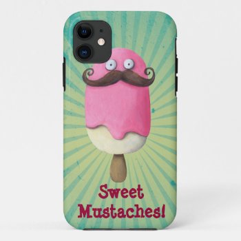 Pink Ice Cream With Mustaches Iphone 11 Case by partymonster at Zazzle