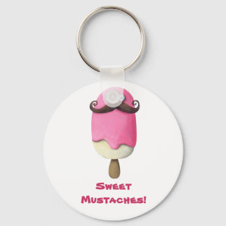 Pink Ice Cream with Mustaches Keychain