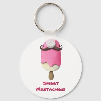 Pink Ice Cream With Mustaches Keychain by partymonster at Zazzle