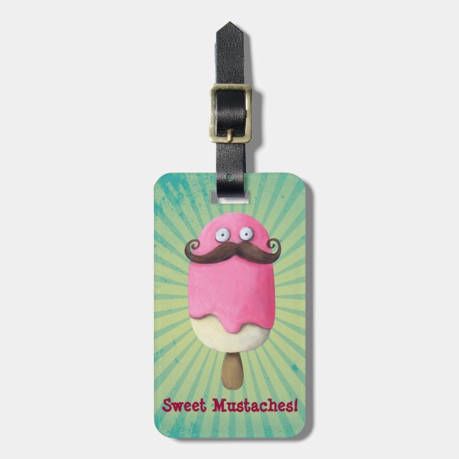Pink Ice Cream with Mustaches Luggage Tag (Front Vertical)