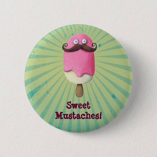 Pink Ice Cream with Mustaches Pinback Button (Front)