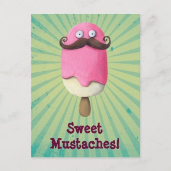 Pink Ice Cream With Mustaches Postcard by partymonster at Zazzle