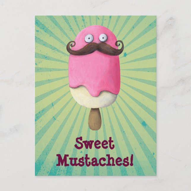 Pink Ice Cream with Mustaches Postcard (Front)