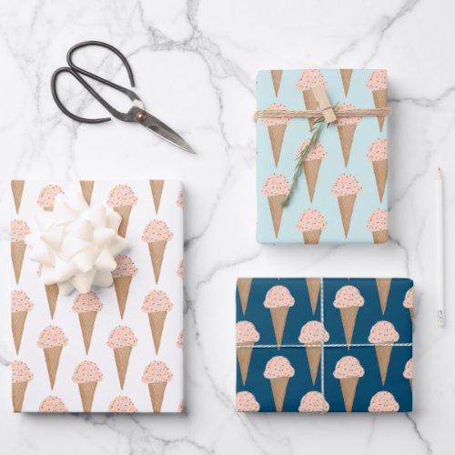 Pink Ice Cream with Sprinkles Modern Colorful Cute Wrapping Paper Sheets