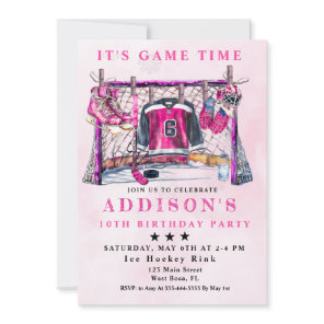 Pink Ice Hockey Birthday  Invitation