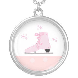 Pink Ice Skate Silver Plated Necklace