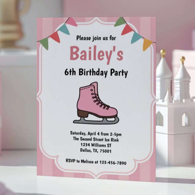Pink Ice Skating Birthday Invitation (Creator Uploaded)