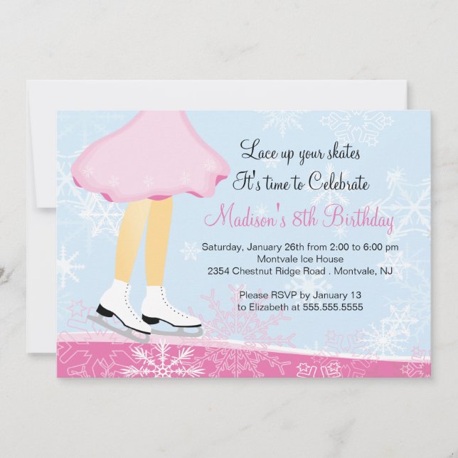 Pink Ice Skating Birthday Party Invitation (Front)