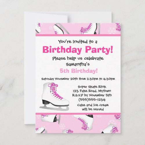 Pink Ice Skating Birthday Party Invitation