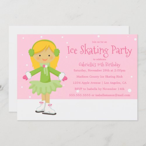 Pink Ice Skating  Birthday Party Invite