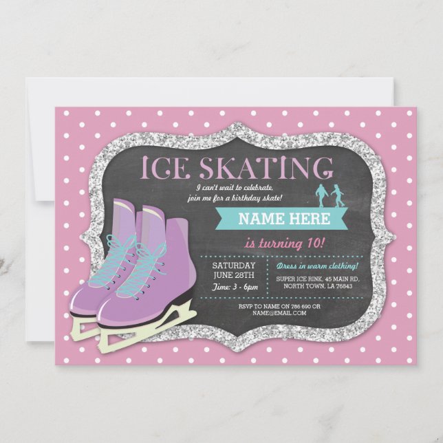 Pink Ice Skating Birthday Party Rink Skate Invite (Front)