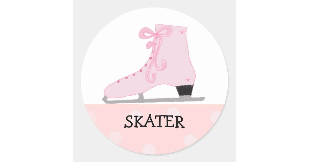Pink Ice Skating Design Classic Round Sticker