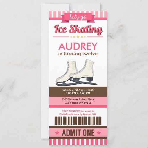 Pink Ice skating Sky Rink Sport Ticket Pass Invitation