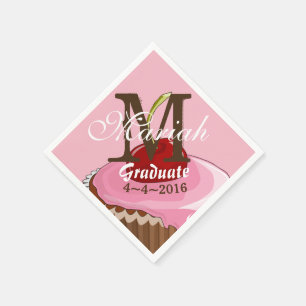 Pink Iced Cherry Cupcake Monogram Napkins