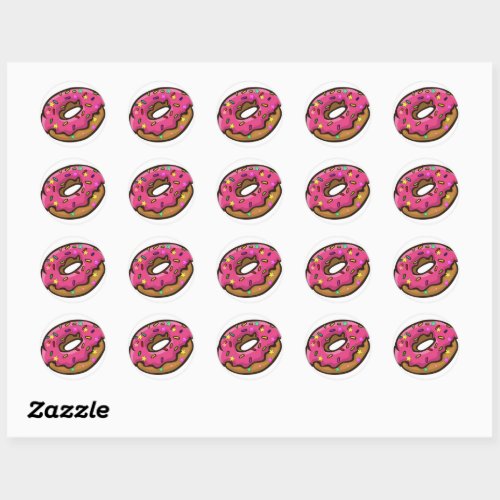 Pink Iced Donut with Rainbow Sprinkles Classic Round Sticker