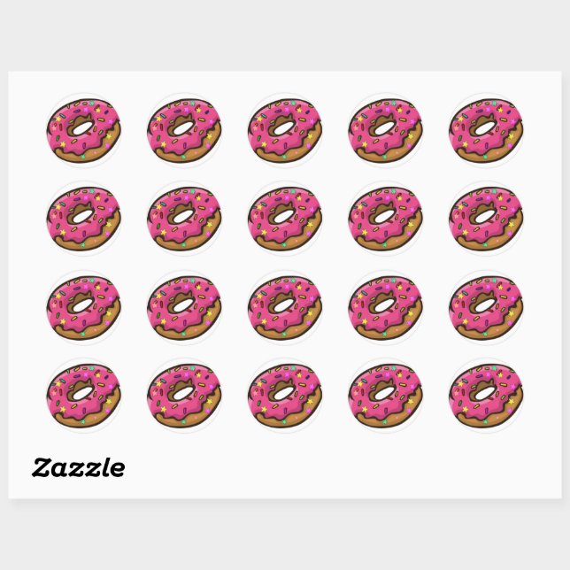 Pink Iced Donut with Rainbow Sprinkles Classic Round Sticker (Sheet)