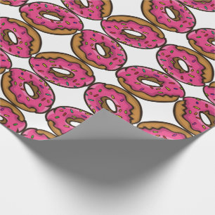 Pink iced donut with Rainbow Sprinkles Party Wrapping Paper