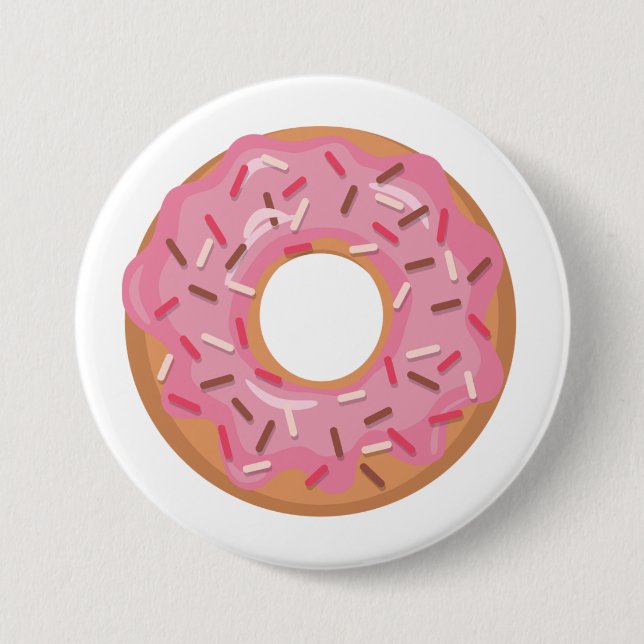 Pink Iced Donut With Sprinkles Button (Front)