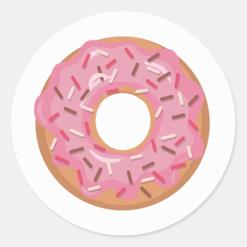 Pink Iced Donut With Sprinkles Classic Round Sticker