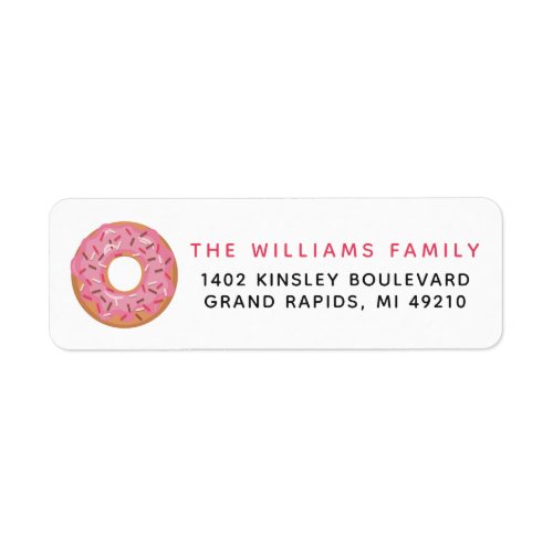 Pink Iced Donut With Sprinkles Return Address Label