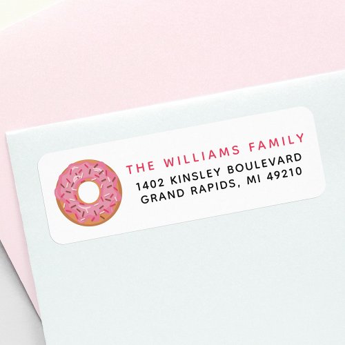 Pink Iced Donut With Sprinkles Return Address Label